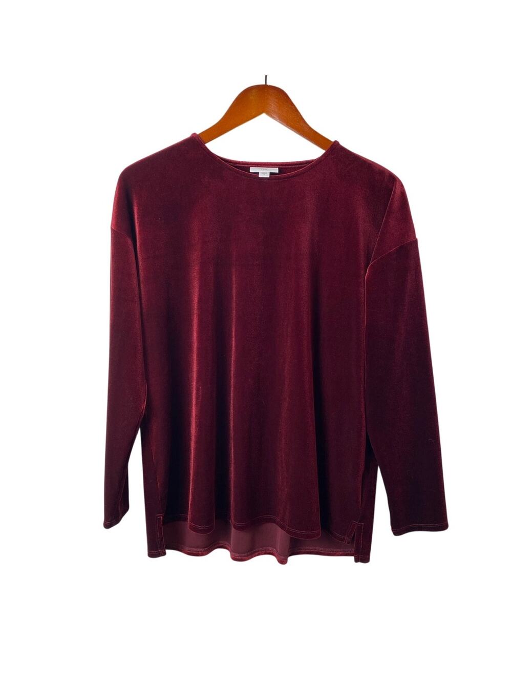 J.Jill Red Crew Neck Dark Red Satin Velvet Boxy Pullover Knit Blouse Size Small